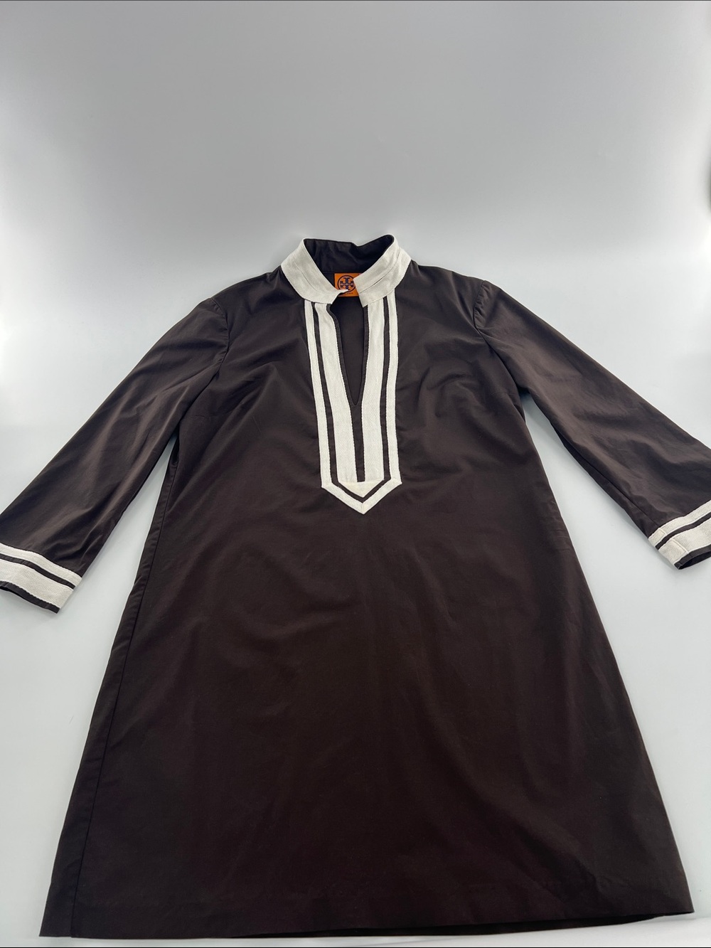 Tory Burch Classic Brown V-Neck Tunic Mini Dress Casual Boho timeless - Picture 2 of 9